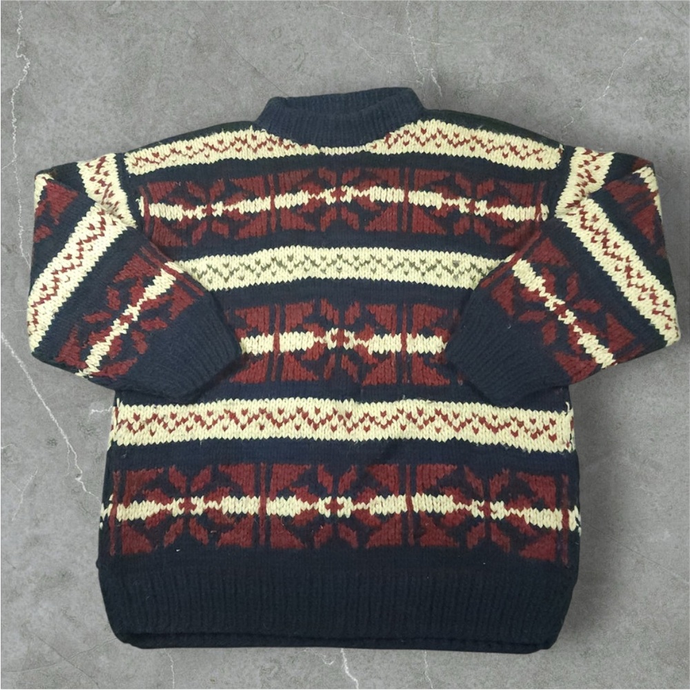 Vtg Fisherman Pullover Sweater M Mens Oversized Chunky Nordic Crochet Handmade